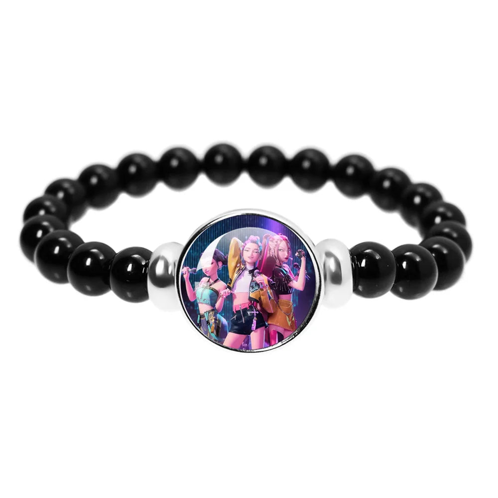 K-Pop Demon Hunters Handmade Glass Bead Bracelet Huntr-x Rumi Zoey Mira Bangles Unisex Jewelry Accessories Fans Gift