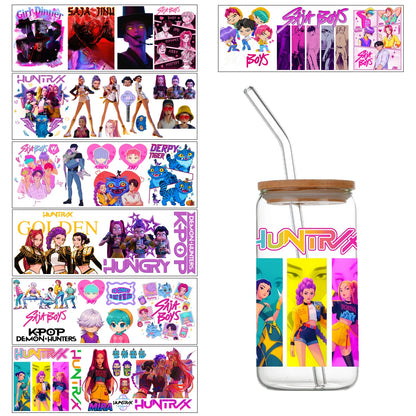 k-pop Demon Hunters wrapping Transfer cups HUNTRX Decal Rumi kpop saja boys Uvdtf Bottle k pop Stickers Uv Dtf Car Huntrix Wraps