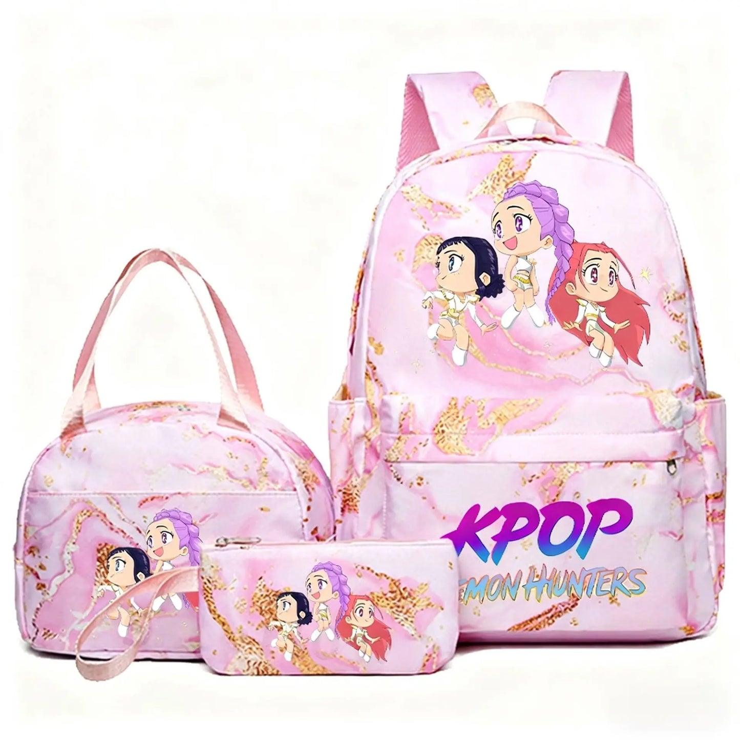 KPop Demon Hunters 3pcs Set Backpack Students Lunch Bag Set Pencil Case Anime Cartoon Fashion Print Student Back To School Gift