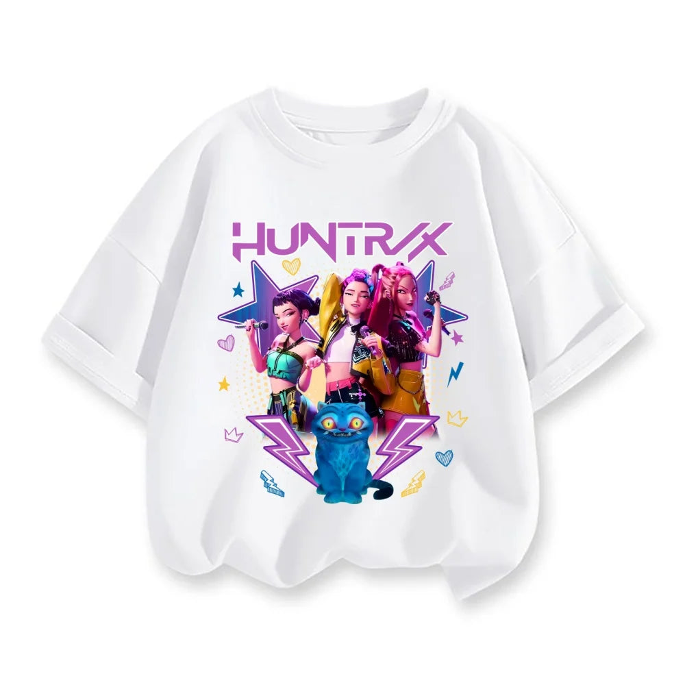 2025 Movie KPop Demon Hunters T-shirt Summer Short Sleeve Tee for Casual Loose 3-12 Year Girl Boy Graphic Printed Tops