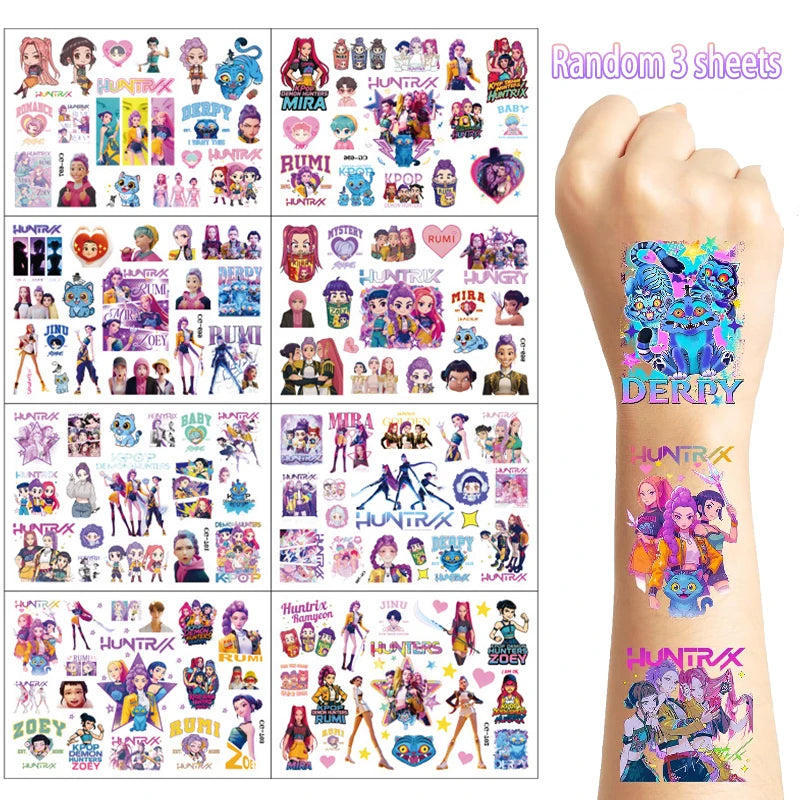 Kpop Demon Hunters Temporary Tattoo Stickers HUNTRX Temporary Waterproof Tattoos Decals for Fans Party Decoration Gifts
