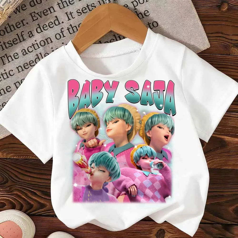 Huntrix Kpop Demon Hunters T-Shirt for Boys Girls Cotton Fans Gift Summer Crew Neck Short Sleeve Tees Fashion Kids T-shirt