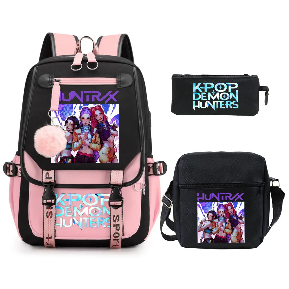 KPop Demon Hunters Backpack Shoulder Bag Pencil Case Three Piece Set Children Fashion Casual SchoolBag Saja Boys Travel Backpack
