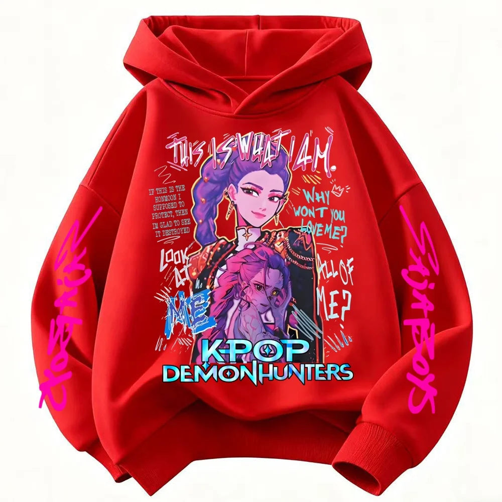 Boys Fashion Casual Tops Casual Black Clothing New Saja Boys Derpy KPop Demon Hunter Cartoon Boy Hooded Sweatshirt Warm Wave