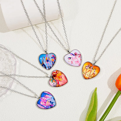 Cartoon K-Pop Demon Hunter Creative Heart Design Necklace Pendant Rumi Mira Zoey Fashion Jewelry Accessories for Fans Gift