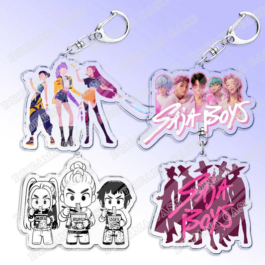 Cute Cartoon Huntrix Saja Boys Acrylic Keychains Ring Double-Sided Key Chain Jewelry Kpop Demon Hunters Fan Love Gifts