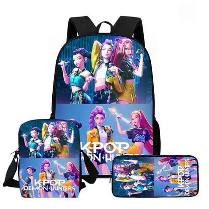 Disney Cartoon  KPop Demon Hunters Child School Backpack With Shoulder Bag Pencil Bag For Kindergarten,Light Weight Child Bags