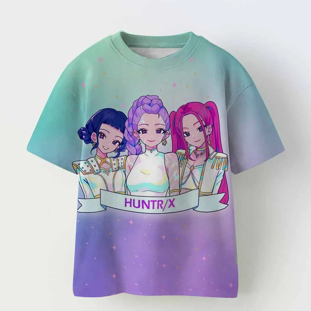 Kpop Demon Hunters Kids Clothing Short Sleeve Tee Cute Kpop Demon Hunters Tiger Harajuku T-shirt Men Women Boys Girls Black Top