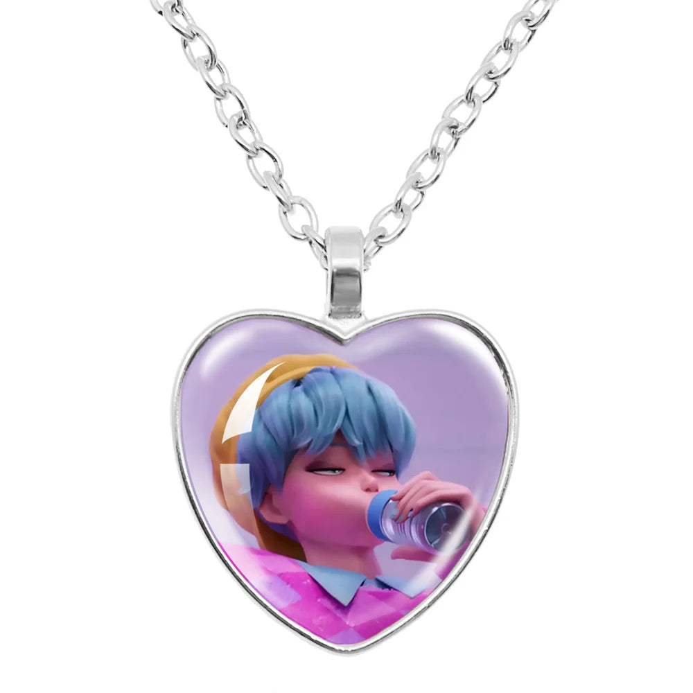 Rumi Zoey Mira Heart Glass Pendant Necklaces KPop Demon Hunters sajaboy Charm Necklace Fans Jewelry Accessories Cosplay Gift
