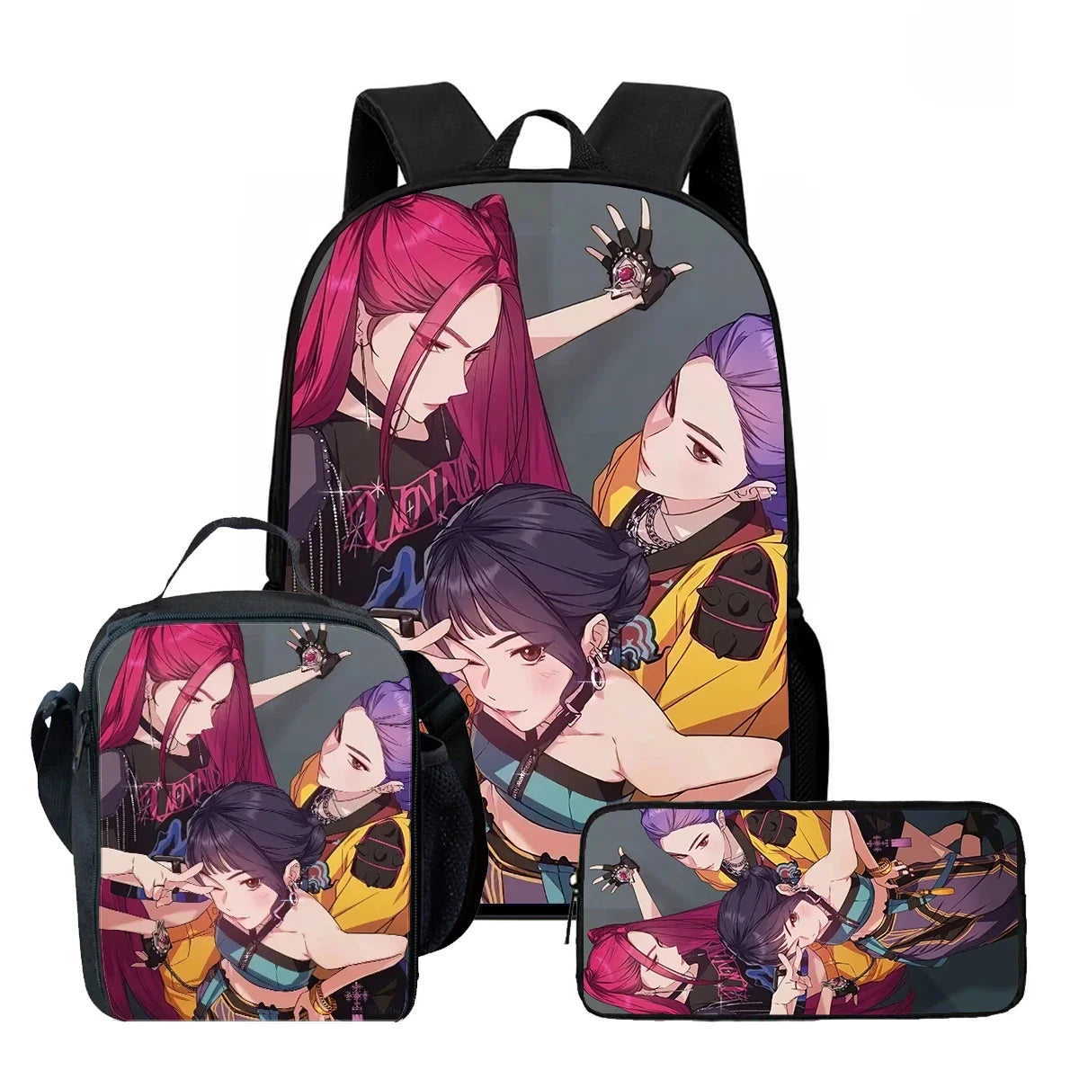 Cartoon KPop Demon Hunters Child School Backpack With Lunch Bags Pencil Bags For,Light Weight Child School Bags