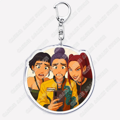 Cute Kpop Band Demon Hunters Huntrix Saja Boys Keychains for Accessories Jewelry Rumi Zoey Jinu Derpy Tiger Keyrings Fans Gifts