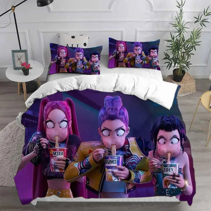 K-Pop D-Demon Hunters Theme Duvet Set EU Single Size Bedding Sets Quilt Bed Cover Duvet Cover 3Pieces for Kids & Adults