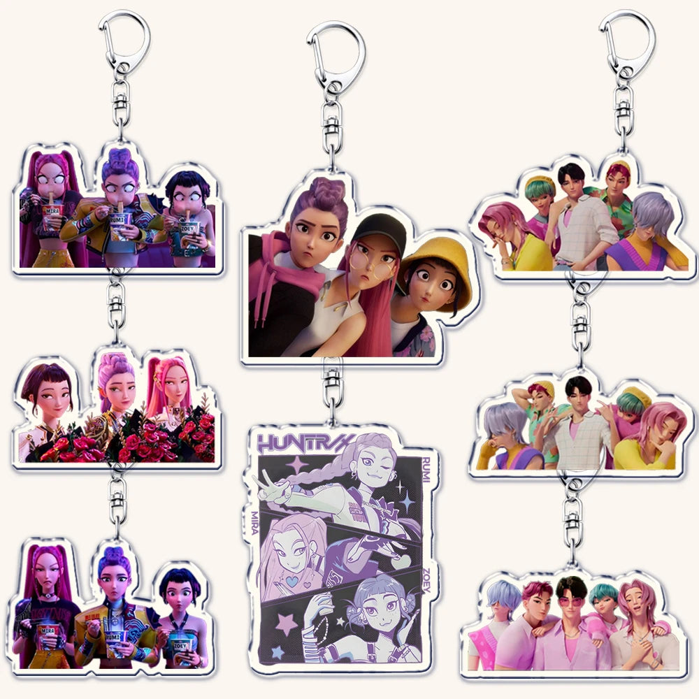 Hot Kpop Demon Hunters Huntrix Saja Boys Keychains for Accessories Jewelry Rumi Zoey Jinu Mira Sold My Soul Keyrings Fans Gifts
