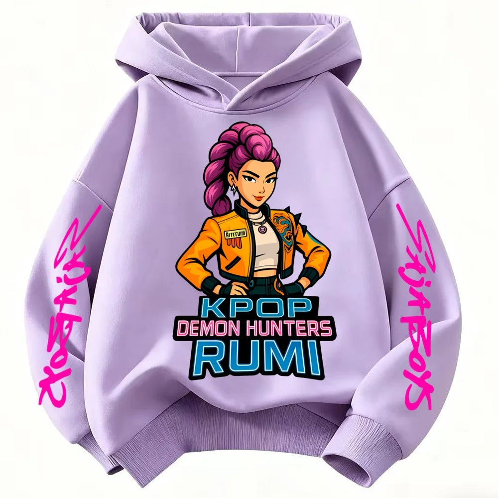 K-POP: Demon Hunters Cartoon Hoodie for Kids. Super Soft, Unisex, and Comfy. Join the Global Trend in This Fun Pullover!