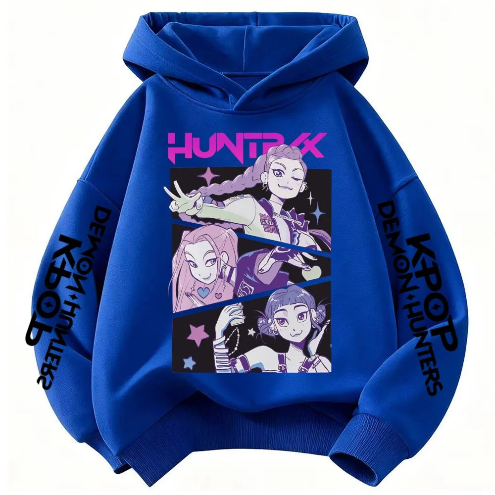 KPop Demon Hunter Rumi Cartoon Girls Boy Hooded Sweatshirt Warm Children's Korean Wave Fashion Casual Tops Casual Girls Clothing