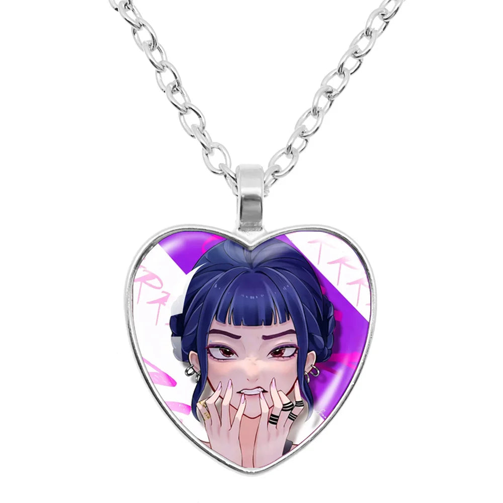 K-Pop Demon Hunters Huntr-x Rumi Zoey Mira Glass Heart Pendant Necklaces Accessories Charms Necklace Fans Jewelry Cosplay Gift