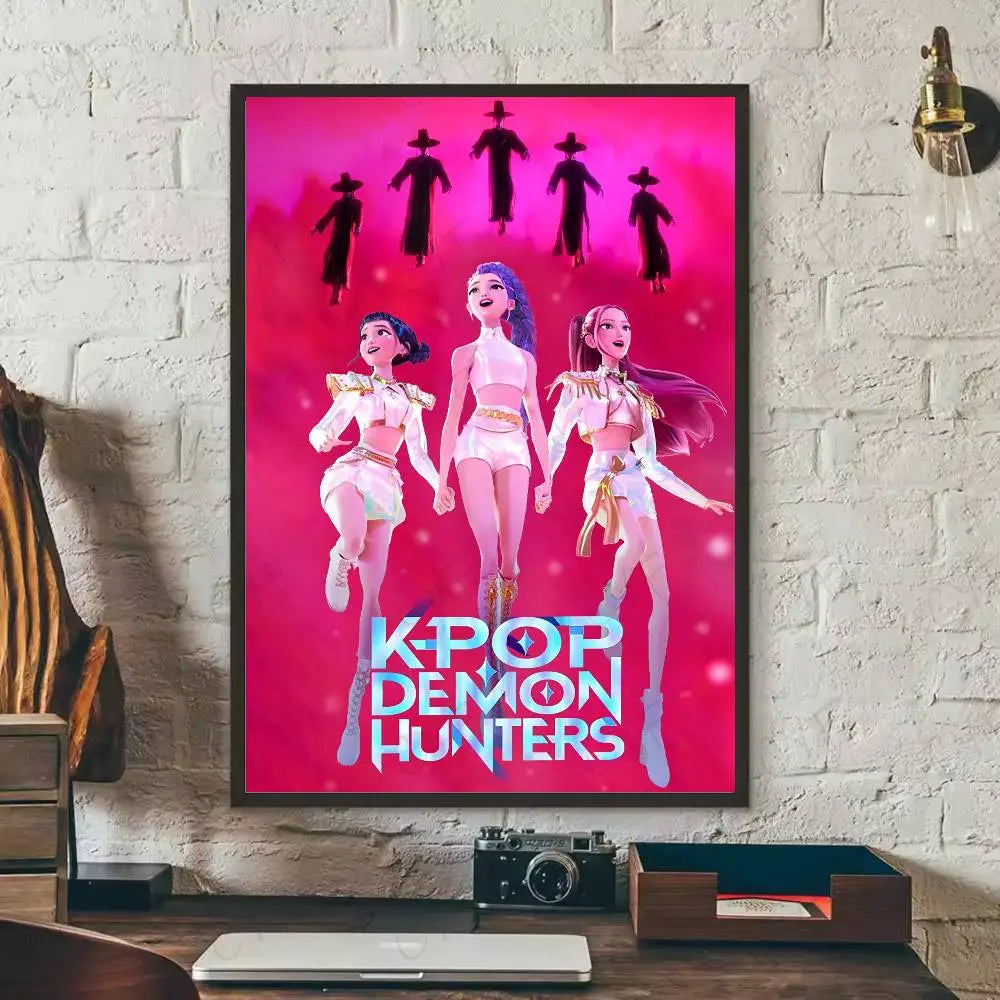 Anime K-Kpop Demon Hunters Poster Sticky Wall Art Printing Waterproof Home Living Bed Room Bar Aesthetic Decor