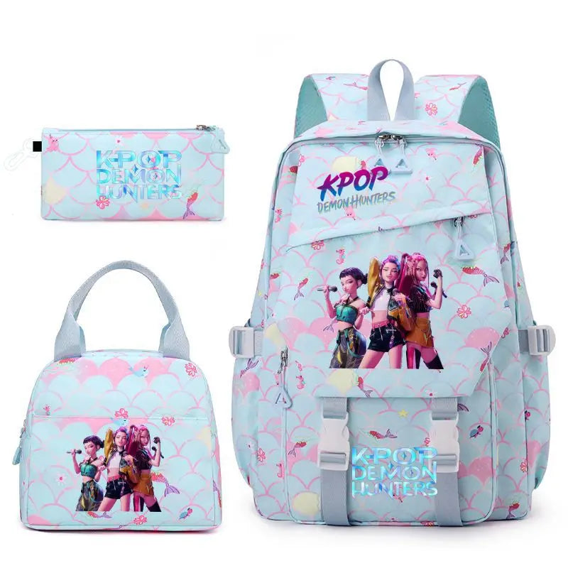 3pcs K-pop Demon Hunters Backpacks Cartoon Anime Schoolbag with A Lunch Bag Waterproof Kids Knapsacks Gifts for Student Rucksack