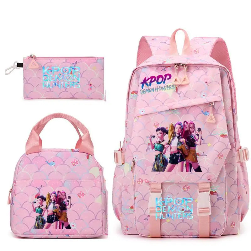 3pcs K-pop Demon Hunters Backpacks Cartoon Anime Schoolbag with A Lunch Bag Waterproof Kids Knapsacks Gifts for Student Rucksack