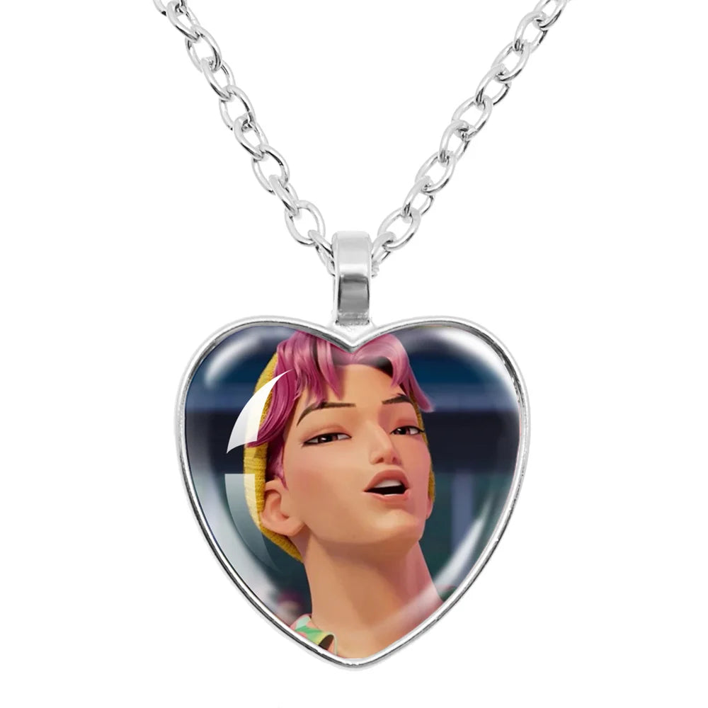 Rumi Zoey Mira Heart Glass Pendant Necklaces KPop Demon Hunters sajaboy Charm Necklace Fans Jewelry Accessories Cosplay Gift