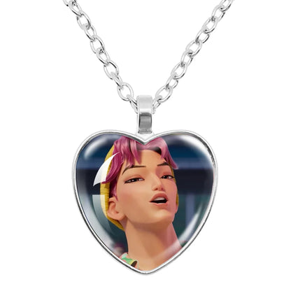 Rumi Zoey Mira Heart Glass Pendant Necklaces KPop Demon Hunters sajaboy Charm Necklace Fans Jewelry Accessories Cosplay Gift