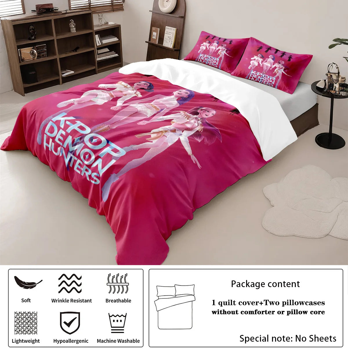 K-Pop Demon Hunters Themed Bedding Set Colorful Print Polyester Student Dormitory Bed Sheet Duvet Cover Kid Gift Home Textile