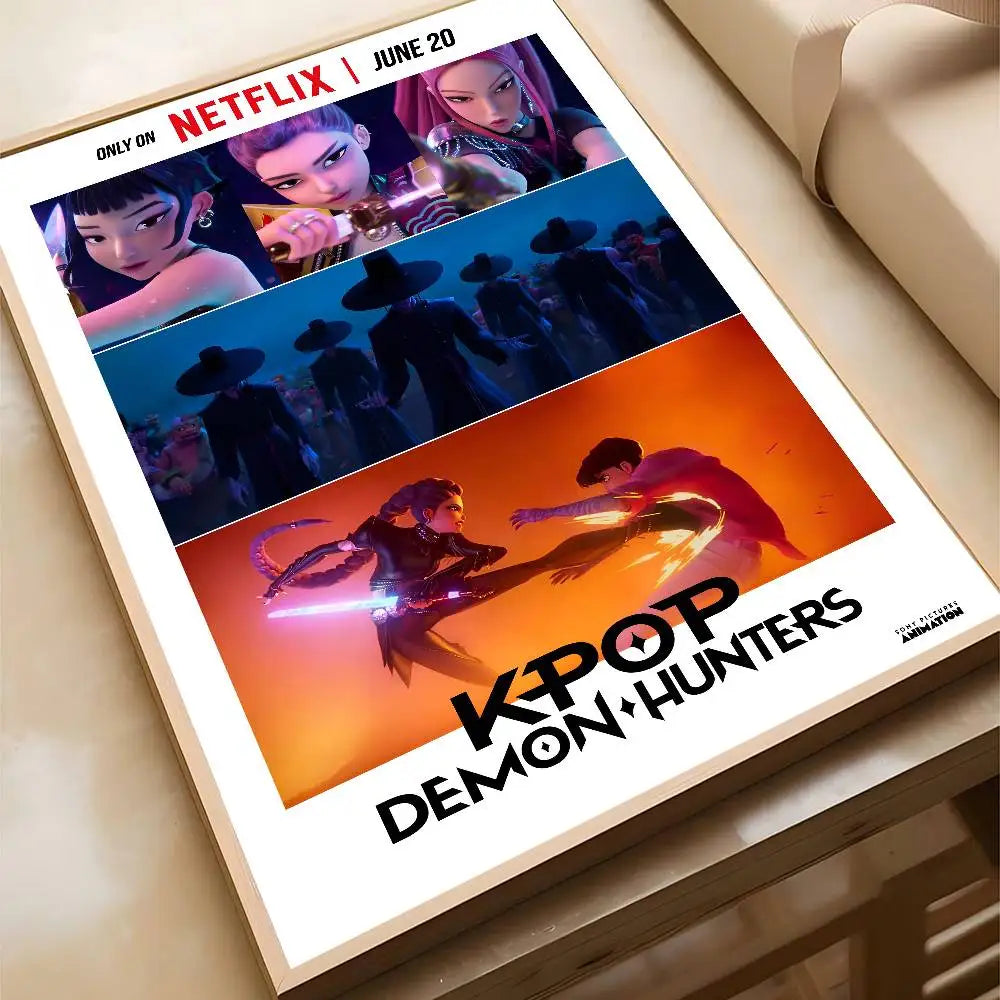 Movie KPop Demon Hunters Poster Self Adhesive Painting Living Room Office Decoration Bedroom Home Wall Sticker Prints