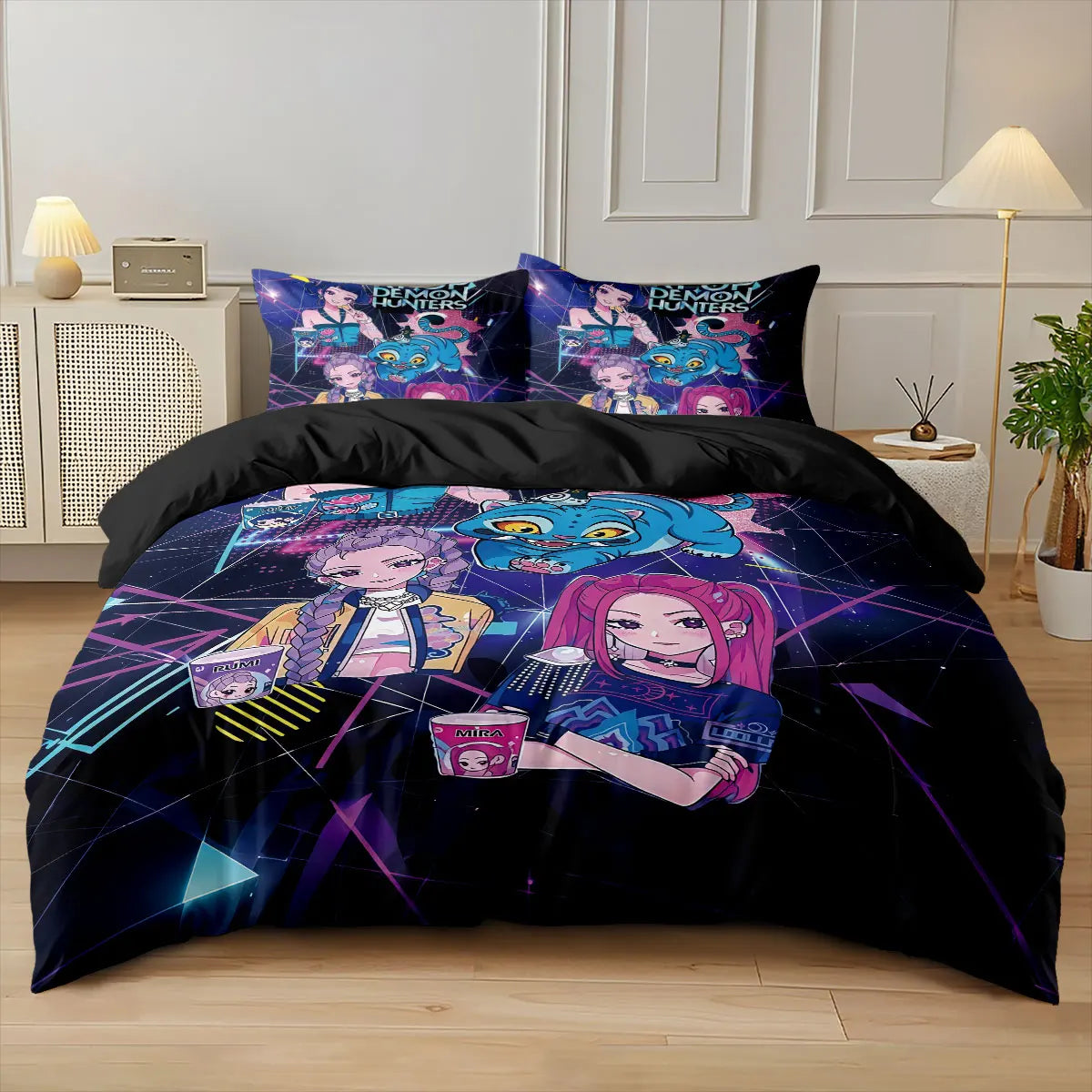 3pcs K-Pop Demon Hunters Print coreless Bedding Set Multi Sized Bedding Dormitory duvet Cover, Soft Decoration, Machine Washable