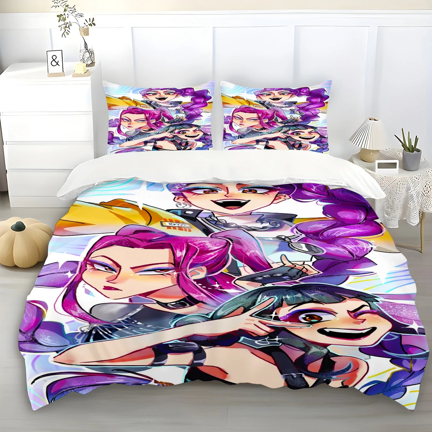 K-Pop Demon Hunters Themed Bedding Set Colorful Print Duvet Cover & Bed Sheet Student Dormitory Textile Kid Gift
