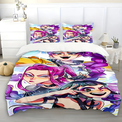 K-Pop Demon Hunters Themed Bedding Set Colorful Print Duvet Cover & Bed Sheet Student Dormitory Textile Kid Gift