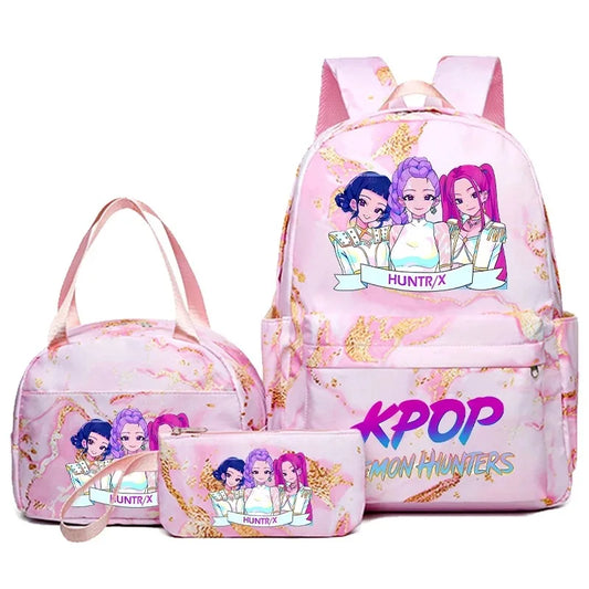 KPop Demon Hunters 3pcs Set Backpack Students Lunch Bag Set Pencil Case Anime Cartoon Fashion Print Student Back To School Gift