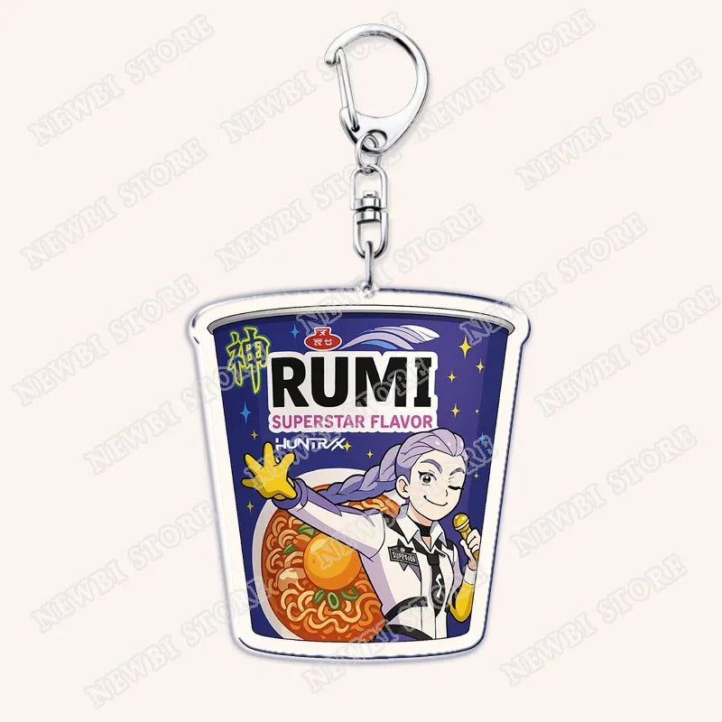 HOT Kpop Demon Hunters Huntrix Saja Boys Keychains for Accessories Bag Rumi Zoey Jinu Ramen Ramyeon Keyring Jewelry Fans Gifts