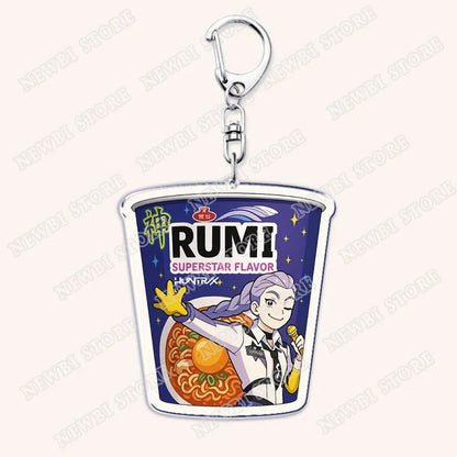 HOT Kpop Demon Hunters Huntrix Saja Boys Keychains for Accessories Bag Rumi Zoey Jinu Ramen Ramyeon Keyring Jewelry Fans Gifts