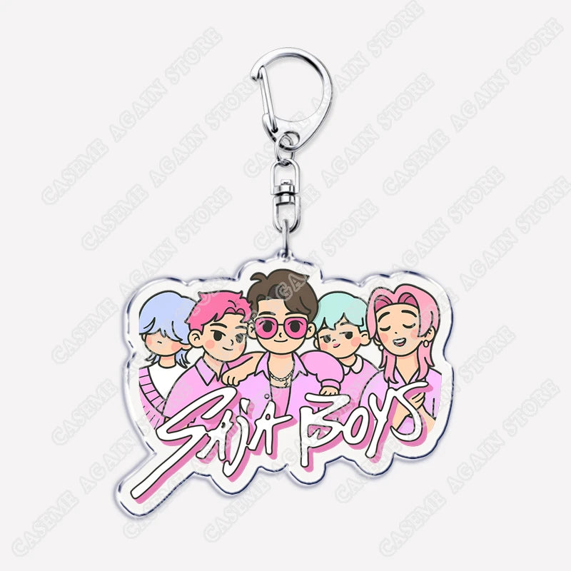 Cute Kpop Band Demon Hunters Huntrix Saja Boys Keychains for Accessories Jewelry Rumi Zoey Jinu Derpy Tiger Keyrings Fans Gifts