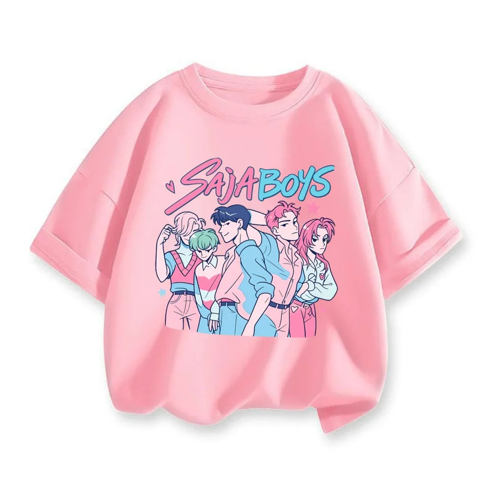 New 2025 Korean Wave Demon Hunter Cotton Printed Fashion Casual Round Neck Cartoon Girl T-shirt