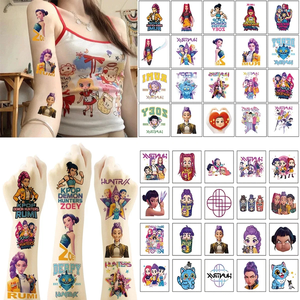 Kpop Demon Hunters Temporary Tattoo Stickers HUNTRX Temporary Waterproof Tattoos Decals for Fans Party Decoration Gifts