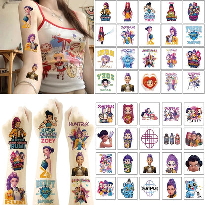 Kpop Demon Hunters Temporary Tattoo Stickers HUNTRX Temporary Waterproof Tattoos Decals for Fans Party Decoration Gifts
