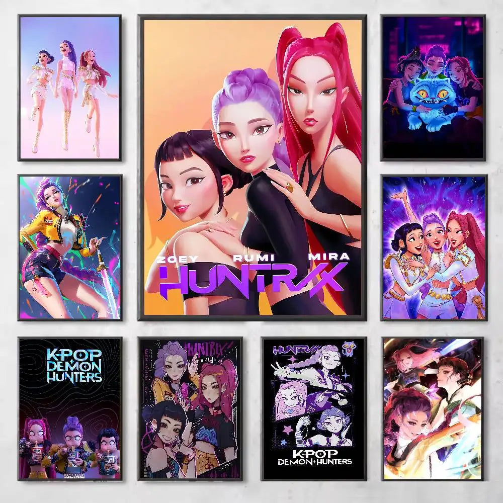Movie KPop Demon Hunters Poster Gallery Prints Self Adhesive Home Decor Decoration Wall Decals Living Room Sticker