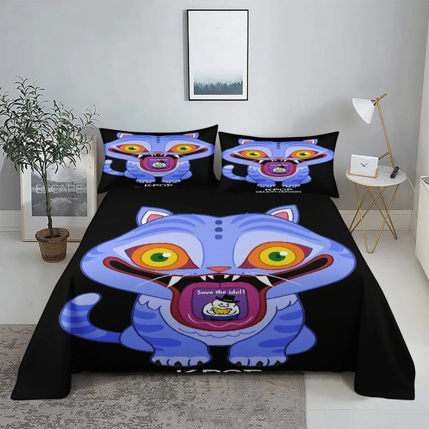 K-Pop D-Demon Hunters 3D Digital Flat sheet set Printing Bedroom Bed Sheet Pillowcase Bedding Kit for Home Decor
