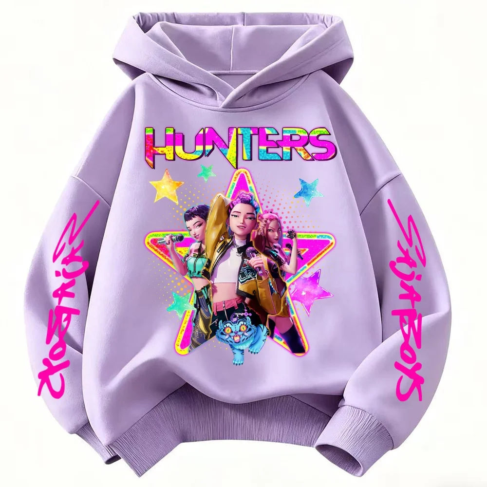 KPop Demon Hunters Huntrix Girls Sweatshirts Spring Fall Boys Children Hoodies Long Sleeves T-shirt Jacket Toddler Kids Clothes