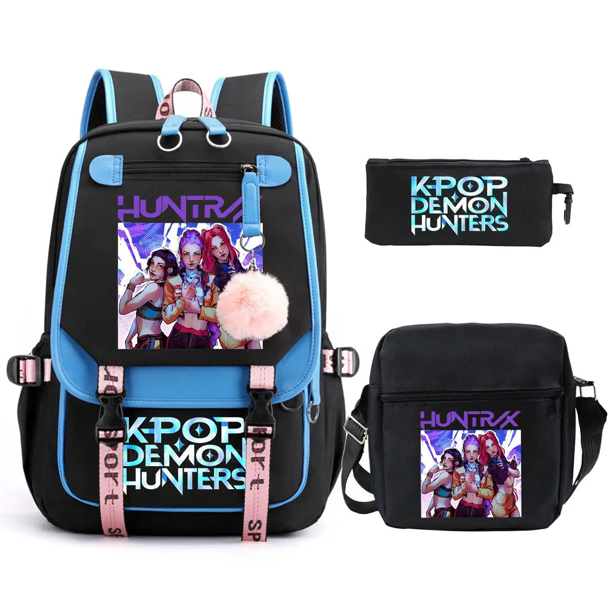 KPop Demon Hunters Backpack Shoulder Bag Pencil Case Three Piece Set Children Fashion Casual SchoolBag Saja Boys Travel Backpack