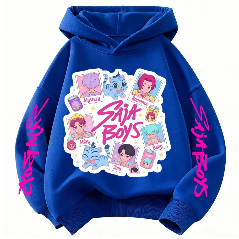 KPop Demon Hunters Children's Hoodies tops Boy Girls Coat Casual Toddle Sweatshirr white pink child 3-12 year the Spring Autumn