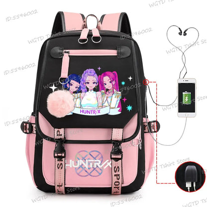 K-pop Demon Hunters Fashion Backpack for Girls Boys Anime Cartoon Large Capacity Schoolbag Children Multi-function Shoulder Bag