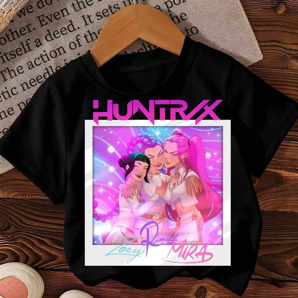 Fashion Korean Kids T-Shirt Girls Boys Clothing Kpop Demon Hunter HuntrX Graphic Short Sleeve Tees Tops Harajuku Child Clothes