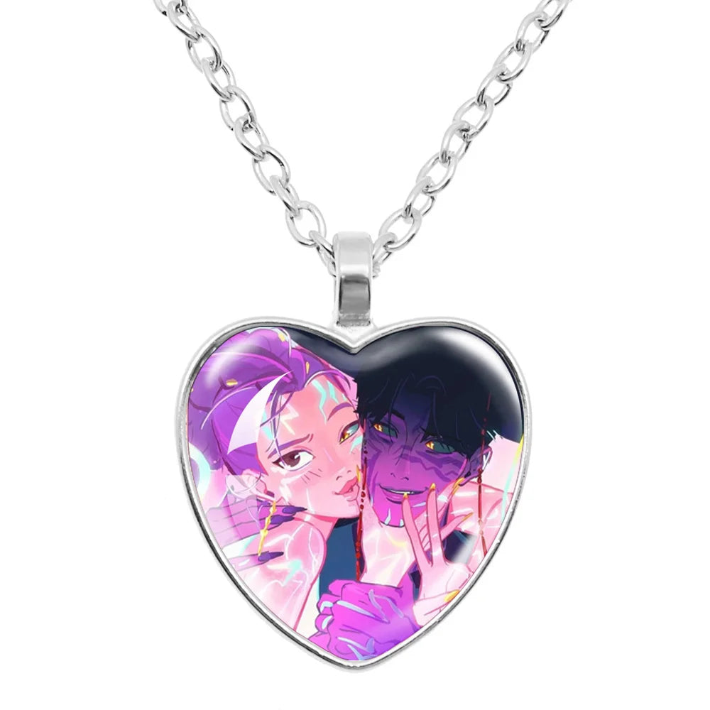 K-Pop Demon Hunters Huntr-x Rumi Zoey Mira Glass Heart Pendant Necklaces Accessories Charms Necklace Fans Jewelry Cosplay Gift