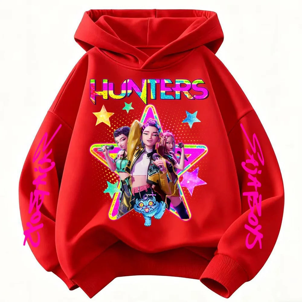 KPop Demon Hunters Huntrix Girls Sweatshirts Spring Fall Boys Children Hoodies Long Sleeves T-shirt Jacket Toddler Kids Clothes