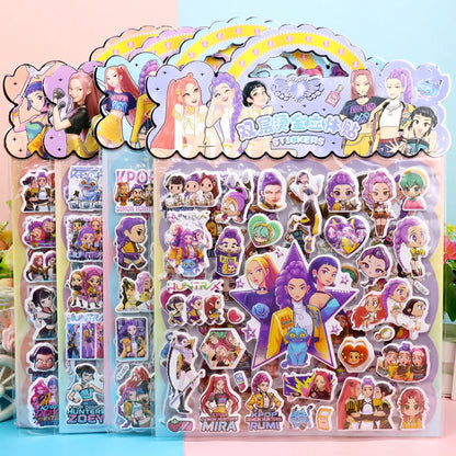 Anime Kpop Demon Hunters Cartoon Double Layered 3D Bubble Stickers DIY Laptop Phone Fridge Handbook Journaling Decor Stickers