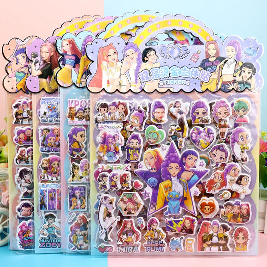 Anime Kpop Demon Hunters Cartoon Double Layered 3D Bubble Stickers DIY Laptop Phone Fridge Handbook Journaling Decor Stickers