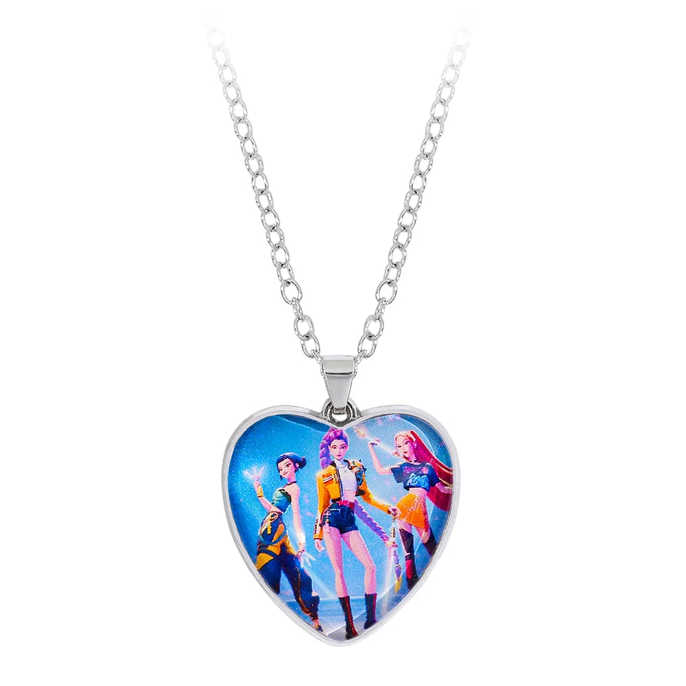 Cartoon K-Pop Demon Hunter Creative Heart Design Necklace Pendant Rumi Mira Zoey Fashion Jewelry Accessories for Fans Gift
