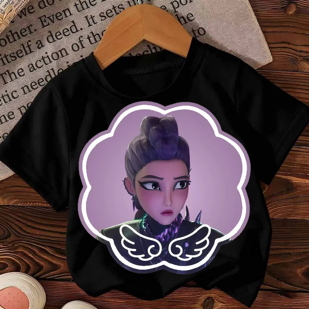 Fashion Korean Kids T-Shirt Girls Boys Clothing Kpop Demon Hunter HuntrX Graphic Short Sleeve Tees Tops Harajuku Child Clothes